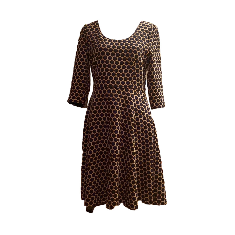 Boden fit and flare polka dot navy beige dress 10L